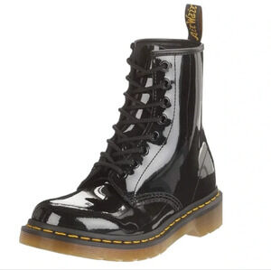DR. MARTENS 1460 AirWair black patent leather 8 eye lace-up zipper boots Size 3